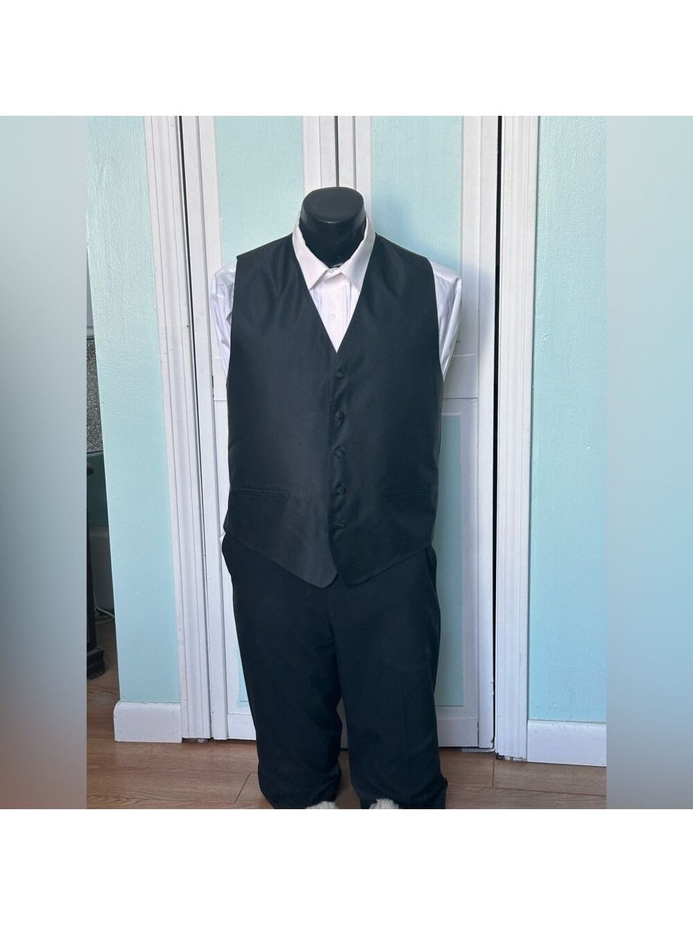 Black Herringbone Closed Back Vest Wedding Prom Men’s XXL 2X 2XL